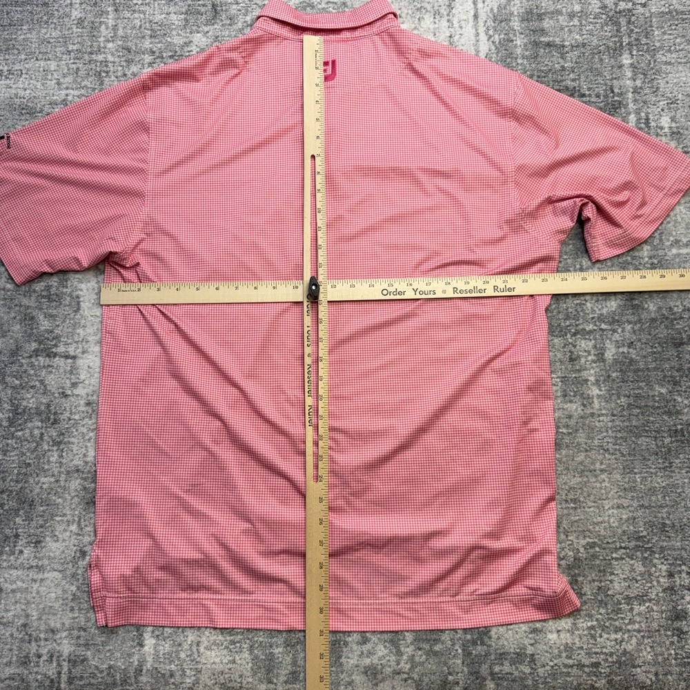 FootJoy Polo Shirt Mens Large Pink Houndstooth Geometric Golf Performance Travel - Picture 10 of 11